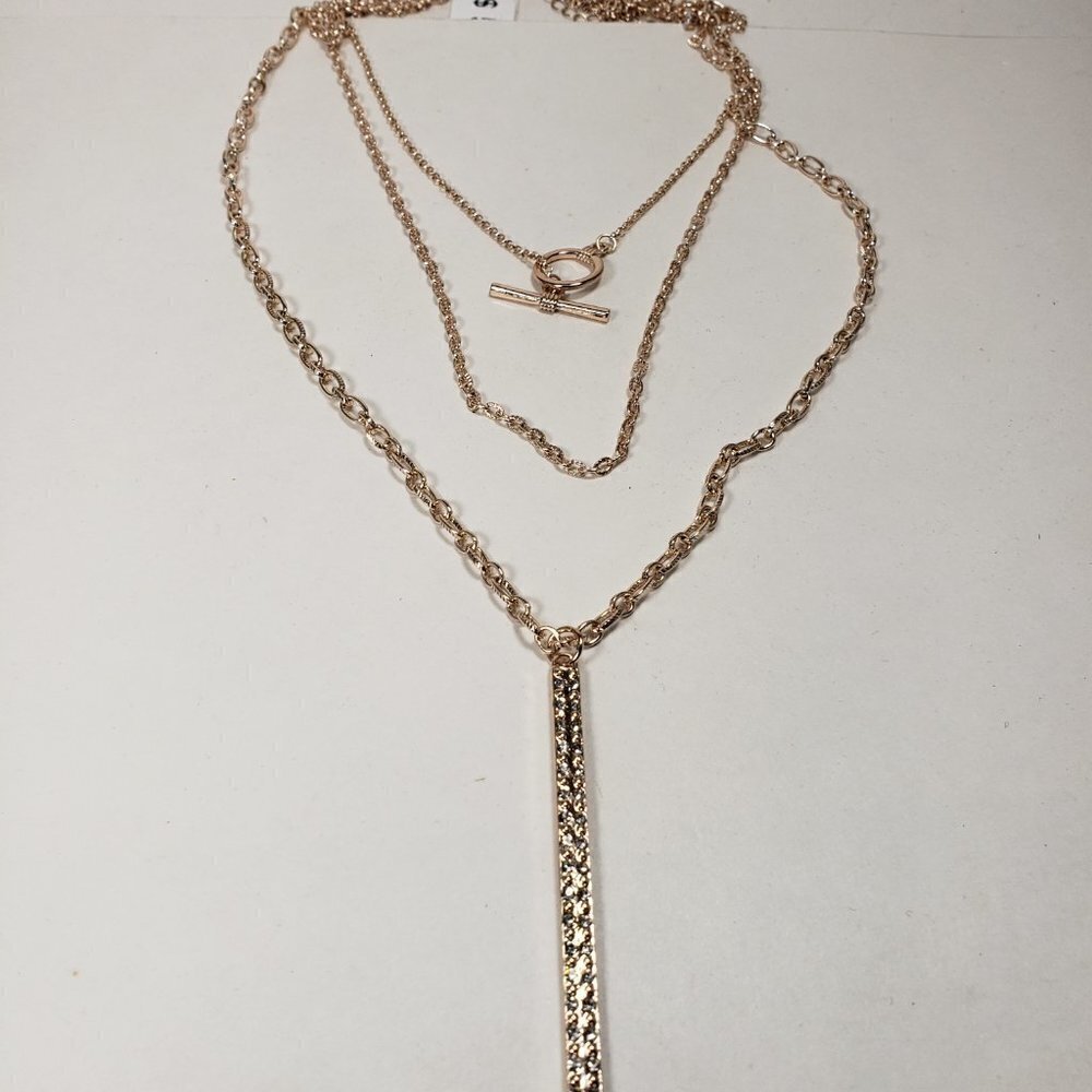 Multi Strand Rose Gold Tone 24 inches Crystal Vertical Bar Pendant Necklace - Picture 10 of 11